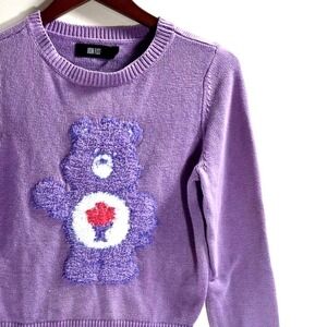 Iron Fist Care Bears Sweater Purple Share Bear Fuzzy Patch Knit Top Small
